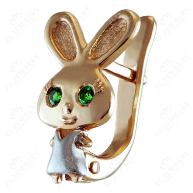 Earrings for children "Bunnies" with emeralds Photo-1