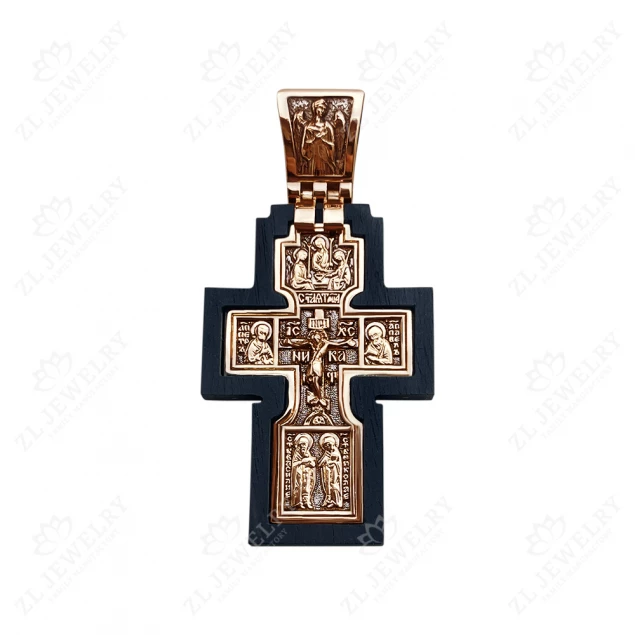 Cross on a wooden base with faces of saints