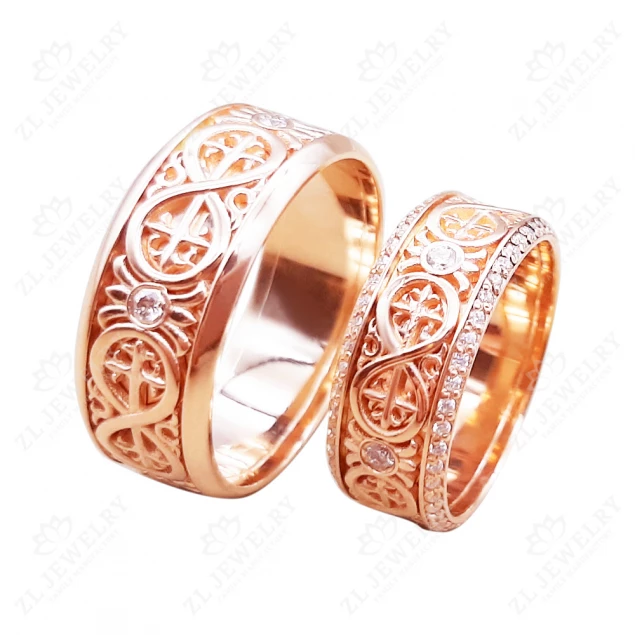 Wedding ring with ornament with stones Photo-5