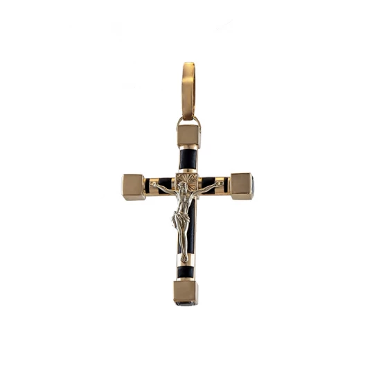 Beautiful cross with a crucifix on a black base
