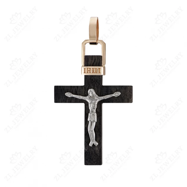 Cross on wood with white gold crucifix