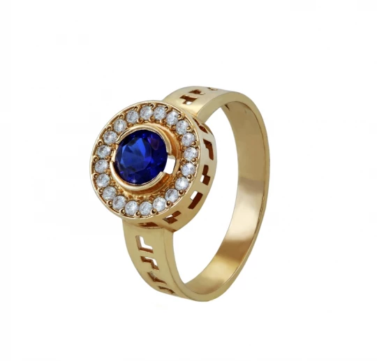 Round signet with sapphire