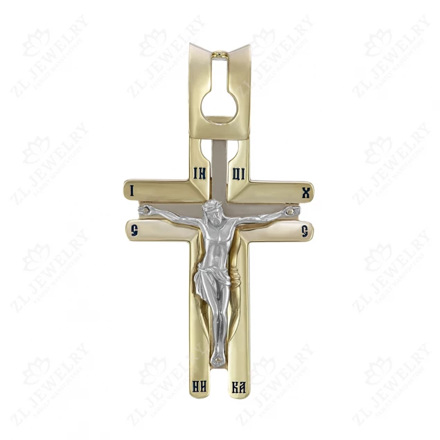 Golden cross in an unusual design with a crucifix in white gold
