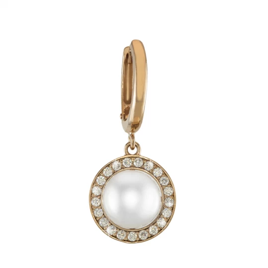 Earrings with pendant - pearls with diamonds