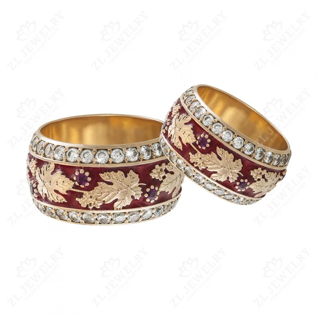 Wedding rings &quot;Autumn melody&quot; with red enamel Photo-1