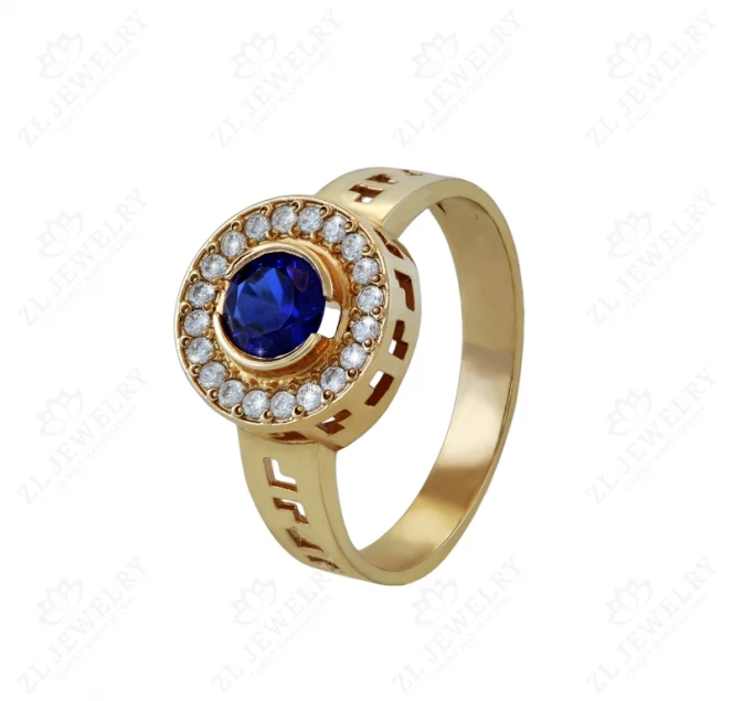 Round signet with sapphire