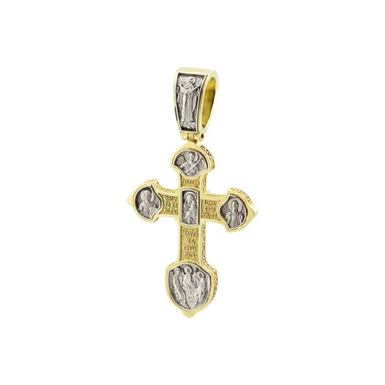 Cross in lemon gold with the faces of saints