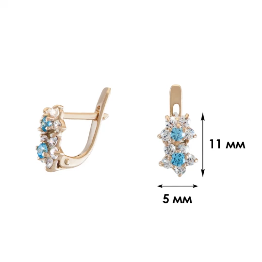 Earrings "Two flowers" with a blue stone