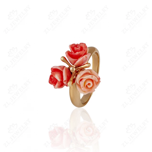 Golden ring with pink roses