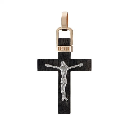 Cross on wood with white gold crucifix