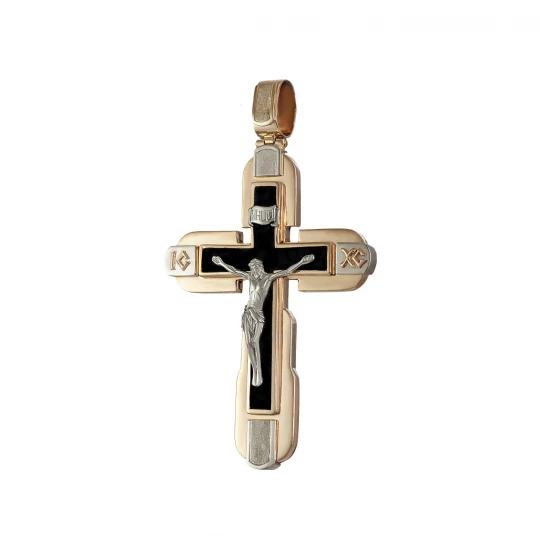 Gold cross with white gold crucifix and enamel