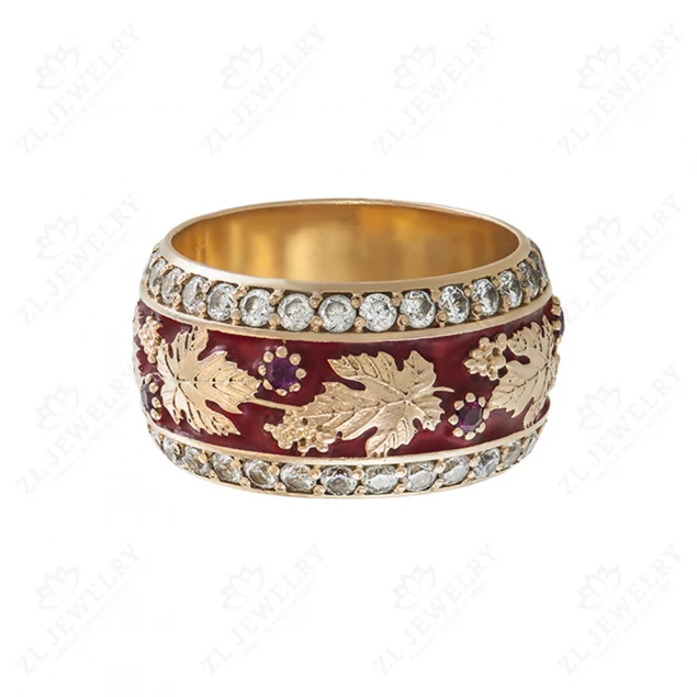 Wedding rings &quot;Autumn melody&quot; with red enamel