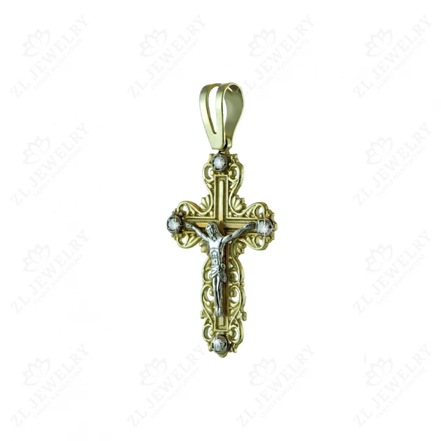 Openwork cross in lemon gold with stones