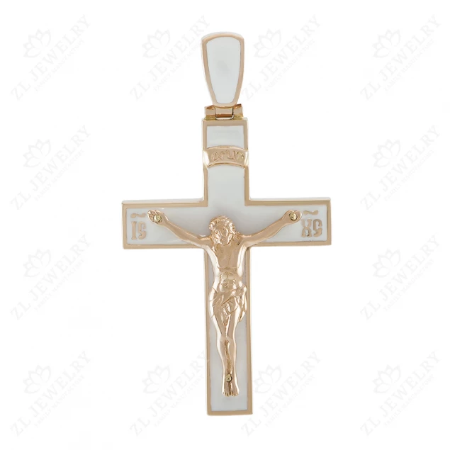 Cross with Crucifixion in white enamel