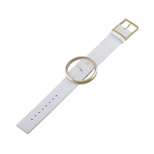 Gold watch on a white strap