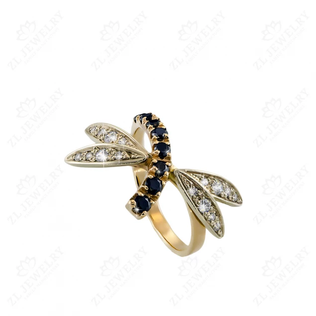 &quot;Dragonfly&quot; ring with black and white diamonds