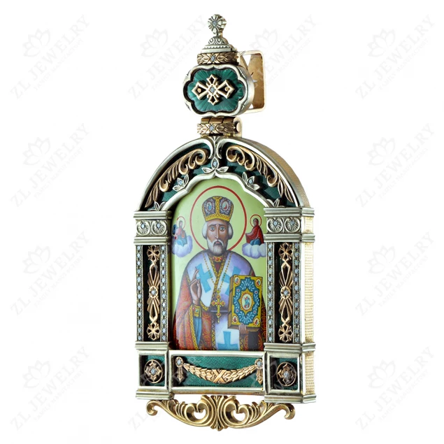 Icon &quot;Nicholas the Wonderworker&quot; with enamel (arch) Photo-1