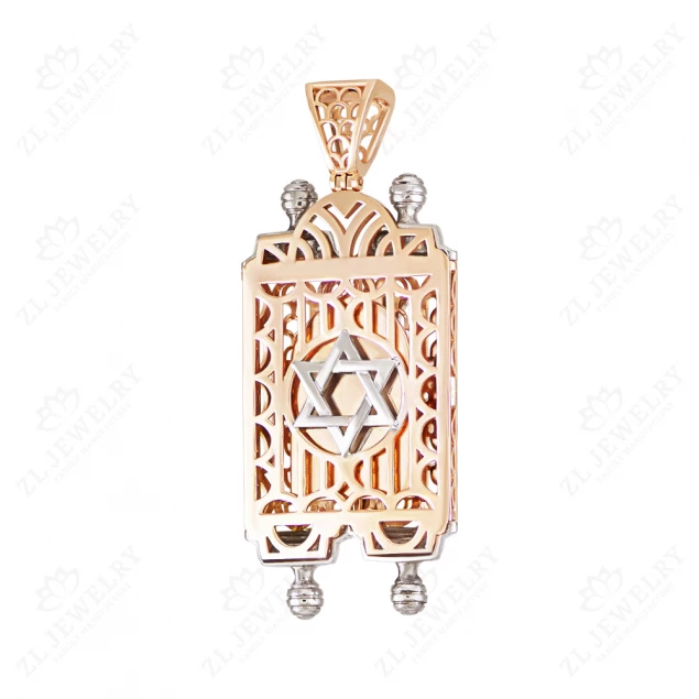 Drop Menorah Pendant, Torah Scroll, Two Tablets of the Covenant and Star of David Photo-3