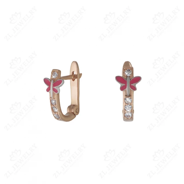 Earrings for children "Butterflies" with diamonds