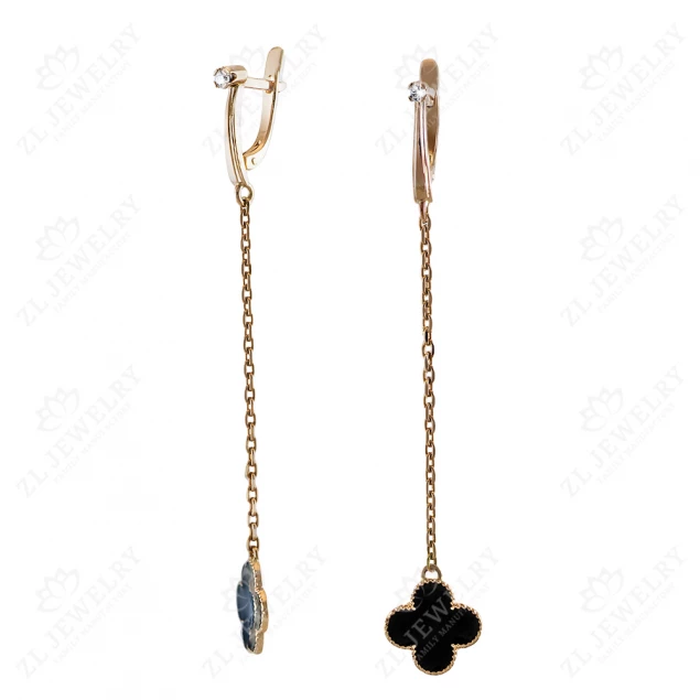 Earrings "Clover" with enamel and diamonds