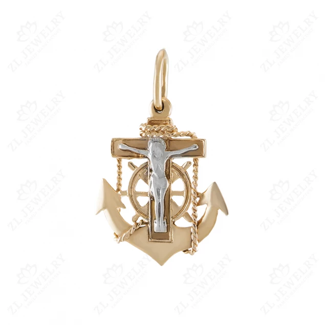 Cross with сrucifixion in white gold and anchor