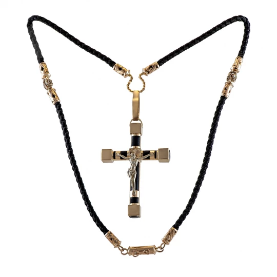 Beautiful cross with a crucifix on a black base