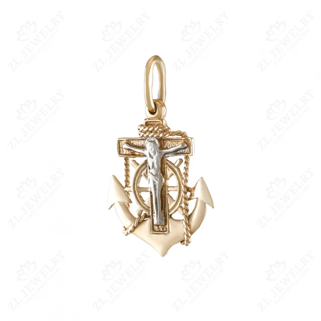 Cross with сrucifixion in white gold and anchor Photo-1