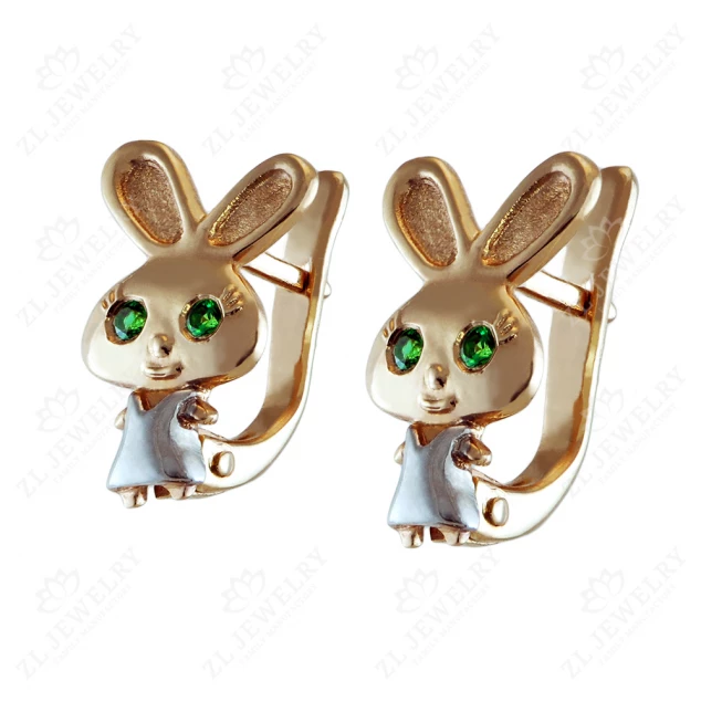 Earrings for children "Bunnies" with emeralds