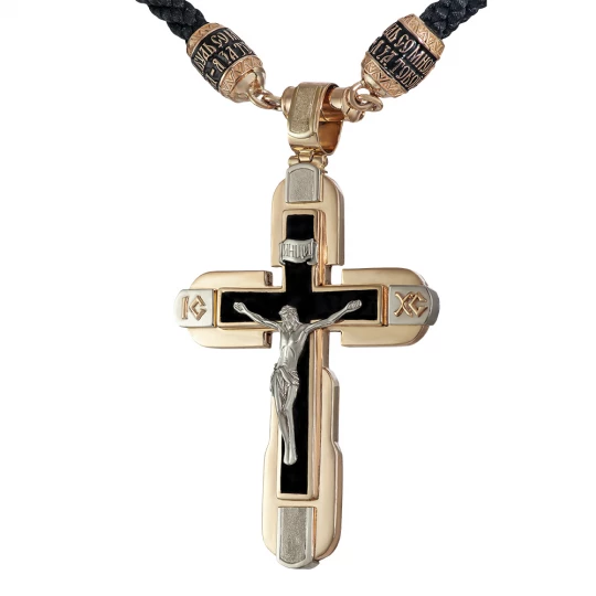 Gold cross with white gold crucifix and enamel