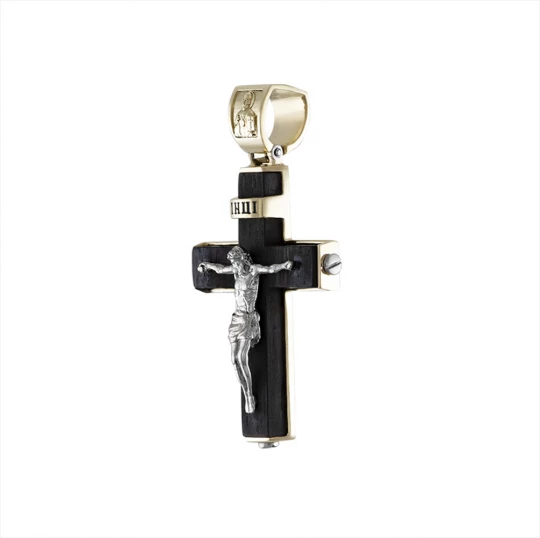 Cross on wood with a white Crucifix