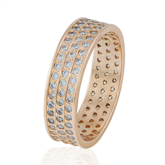 Golden ring with three paths of stones
