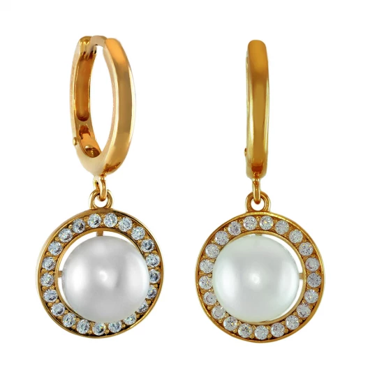 Earrings with pendant - pearls with diamonds