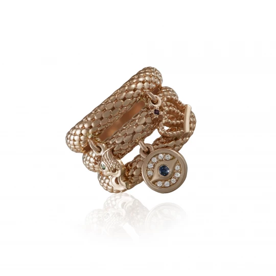 Ring &quot;Python with pendants&quot; with stones