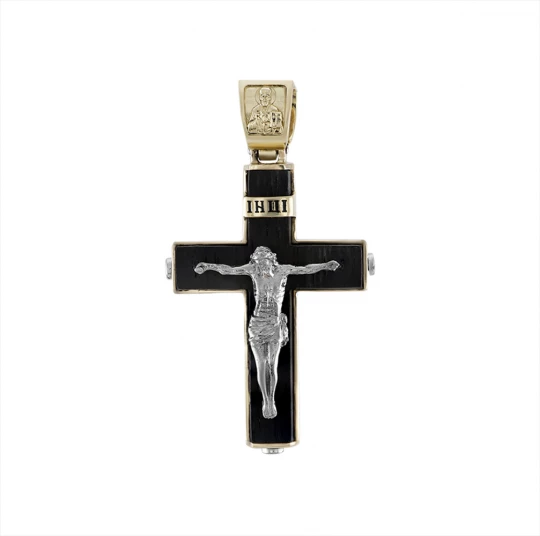 Cross on wood with a white Crucifix