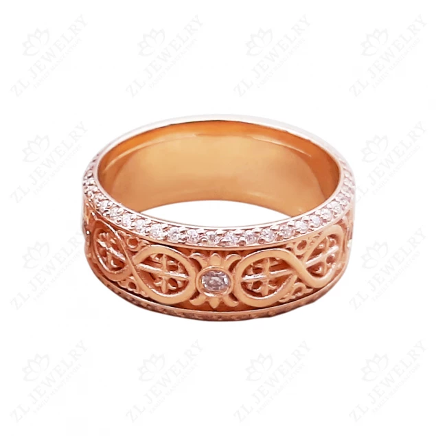 Wedding ring with ornament with stones