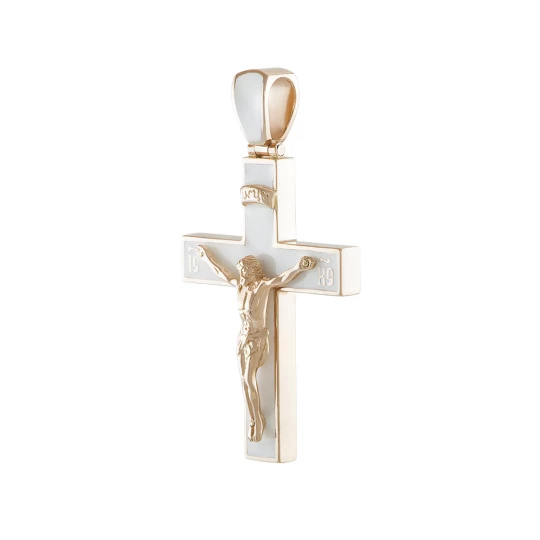 Cross with Crucifixion in white enamel