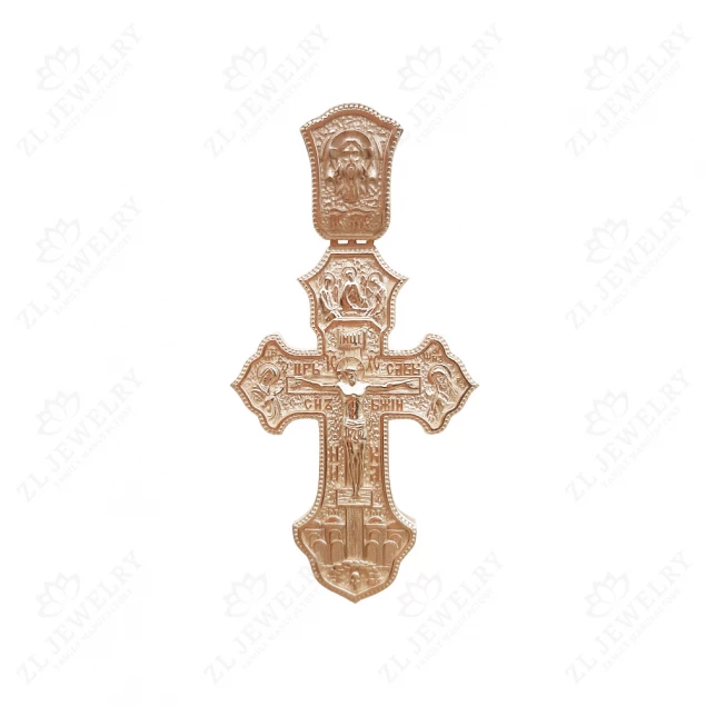 Cross with guardian angel in red gold