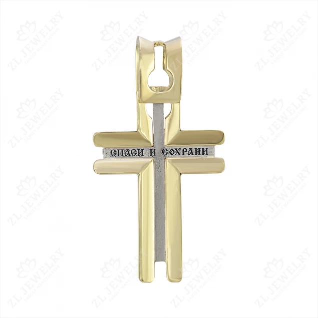 Golden cross in an unusual design with a crucifix in white gold Photo-2
