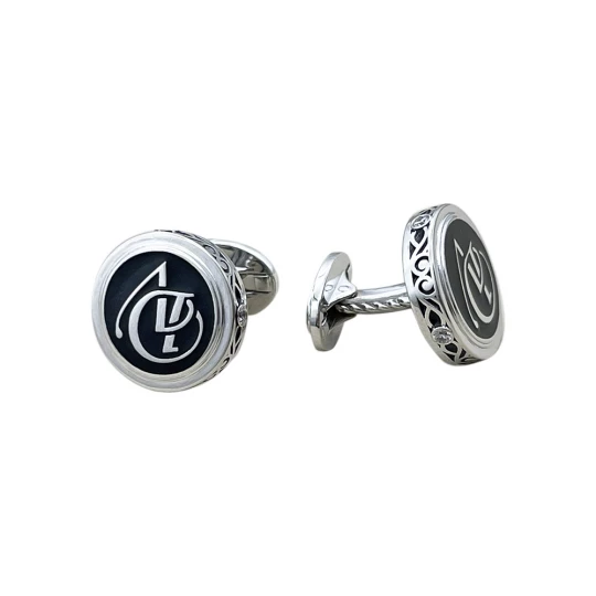 Cufflinks with initials in white gold