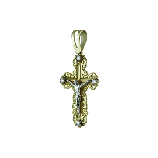 Openwork cross in lemon gold with stones