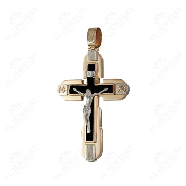 Gold cross with white gold crucifix and enamel