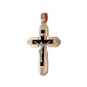 Złoty krzyżyk z krucyfiksem wykonany z białego złota i emalii
