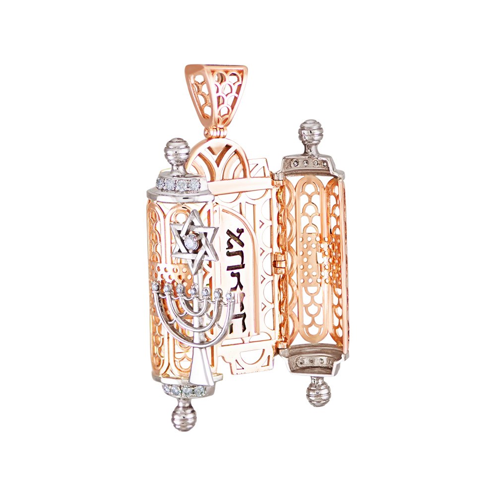 Wisiorek z menorą, zwojem Tory, dwiema Tablicami Przymierza i Gwiazdą Dawida - obrazek 4