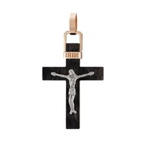 Drewniany krzyż z krucyfiksem z białego złota