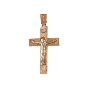 Złoty krzyż z kplcyfiksem z czerwonego złota