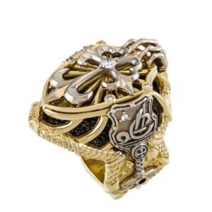 Pierścionek "Tarcza i Miecz" z diamentami