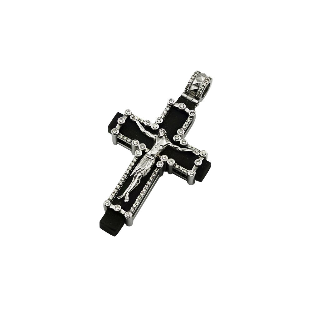 Сross with a scattering of stones in white gold - Image 3